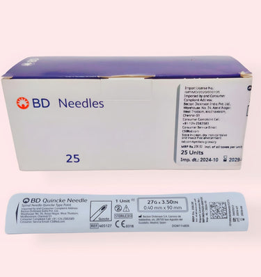 (BD) Spinal Needles - 27 G (3.5 INCH ,90 mm Length), Grey -Box of 25